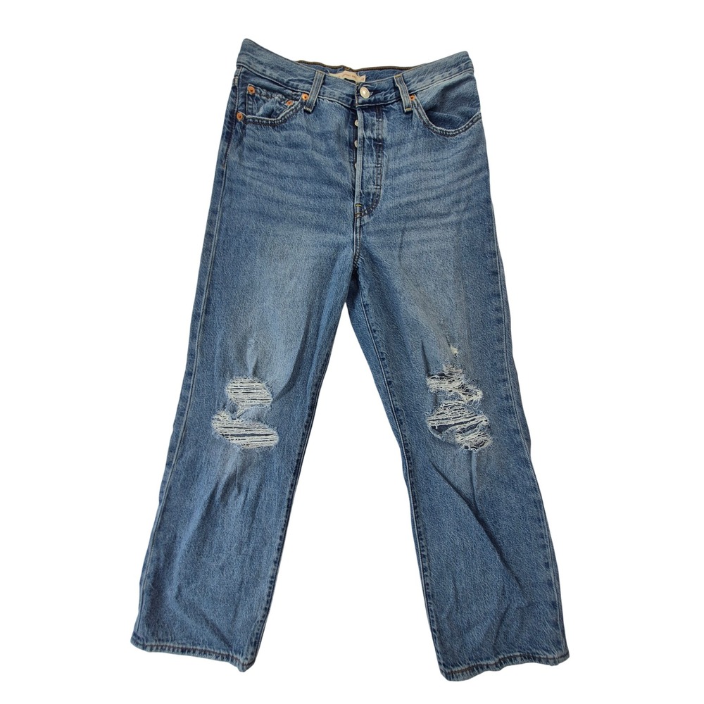 Levi's Premium Ribcage High Rise Straight Ankle Jeans Women's 28 Distressed